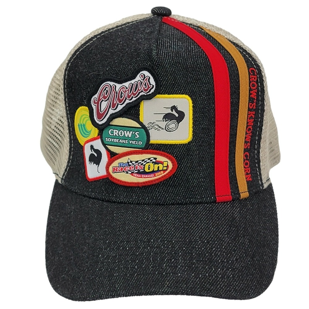 K-Products Crows Hybrid Corn Trucker‎ Hat Unisex OSFM Black Denim Patch Mesh Cap